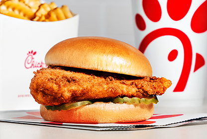 Chick-fil-A signature dishes Original Chicken Sandwich (440 kcal)
Waffle Potato Fries (420 kcal)
Chick-fil-A Nuggets (250 kcal per 8-count)